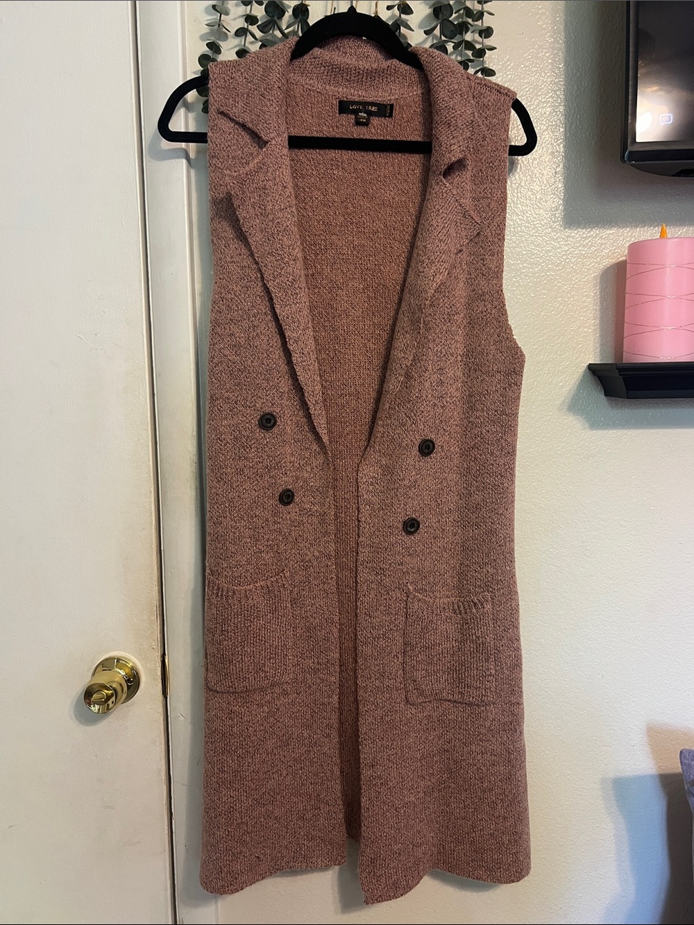 Love Tree Sleeveless Long Cardigan Vest in Dusty Rose Mauve